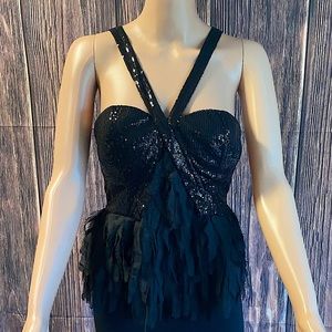 Oh Yes ! size large black sequined ruffle feathery halter fancy top